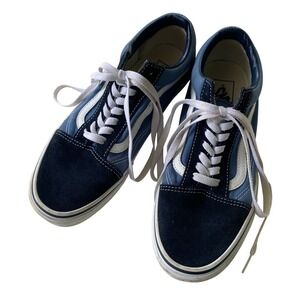 Vans Old Skool Sneakers Women 9 Blue Low Top Suede Canvas Skateboard Shoes Retro